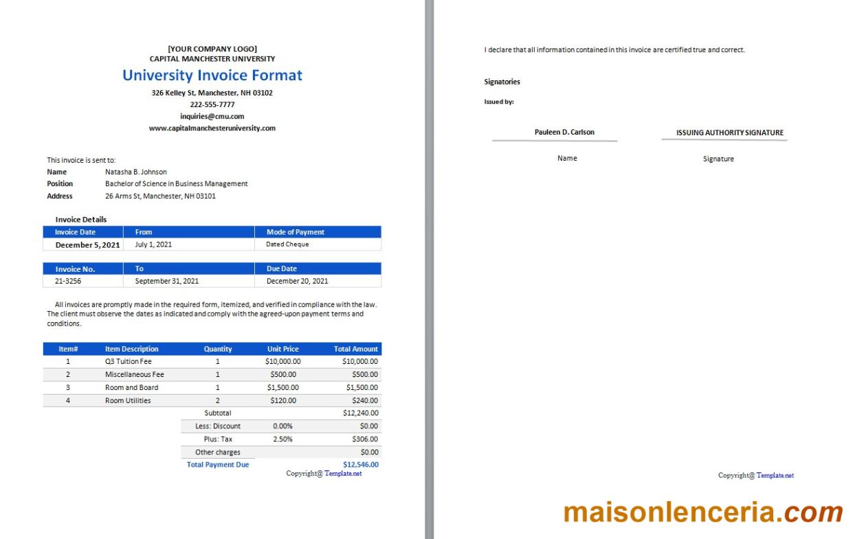 Darmowy szablon formatu faktury Uniwersyteckiej